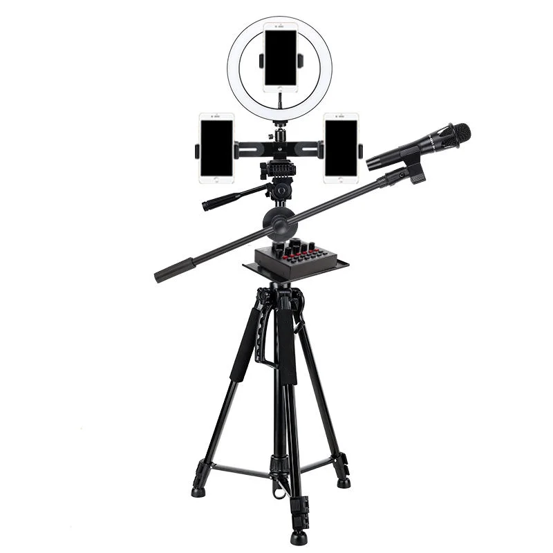 Mobile phone live bracket fill light selfie stick tripod outdoor shooting vlog equipment with sound card tray