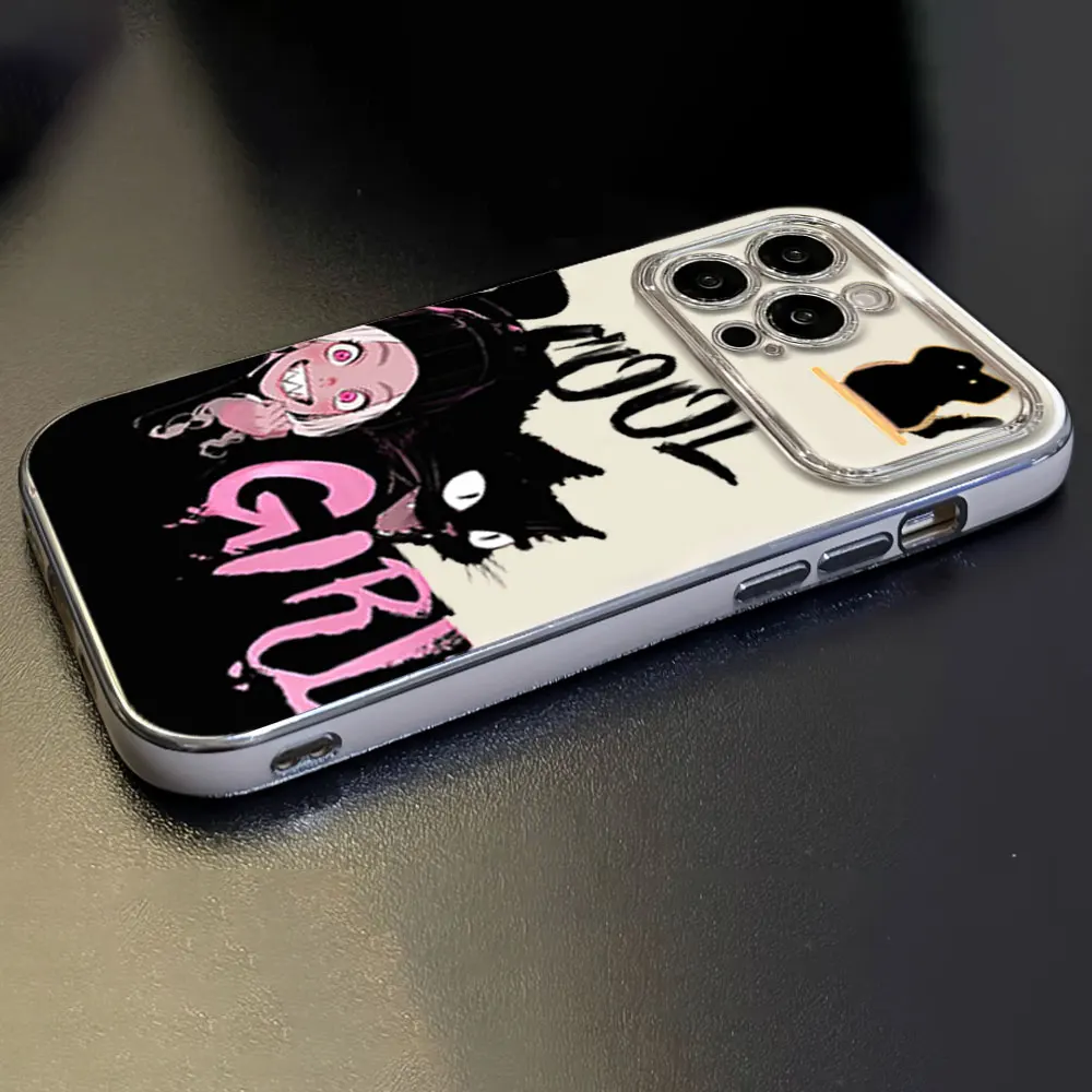 Black Cat Girl Electric Ferry Large Window Phone Case For iPhone 12 11 13 14 15 16 Pro Max Plus Shell