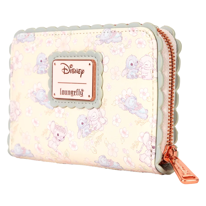 

Disney Loungefly Lilo&Stitch Cartoon Cherry Blossom Pattern Printing Craft Zipper Wallet Portable Storage Bag Practical Fun Gift