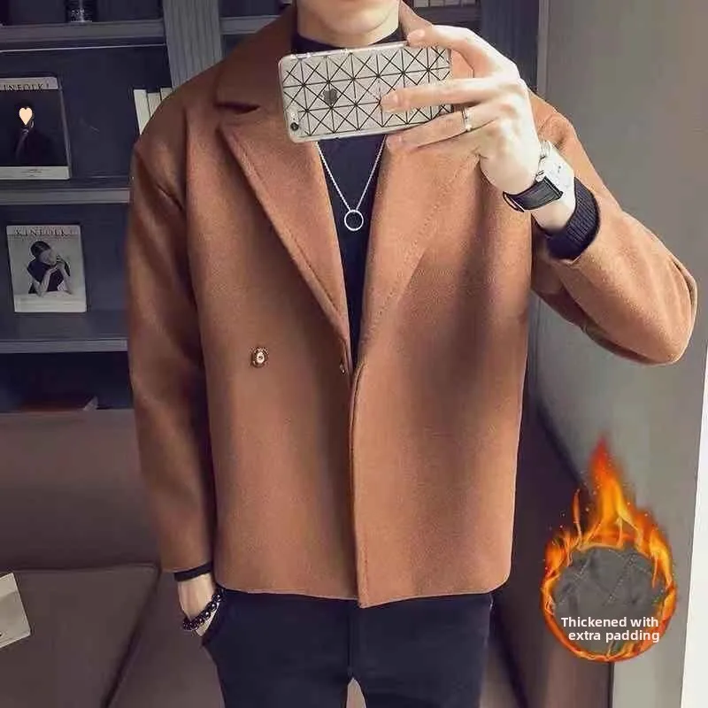 

Men's Short Woolen Coat Casual Stylish Autumn Winter New Fashion Korean Version Polyester Fiber Thickened Long Sleeve Co...