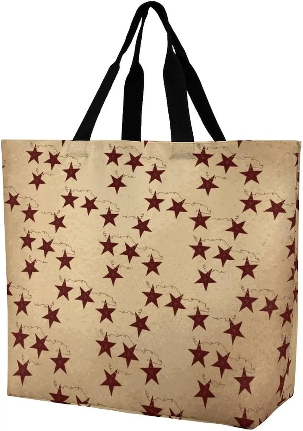 Bolso de mano Vintage con estrellas marrones para mujer, bolsa de compras lavable, bolso de mano de comestibles, bolso de hombro, bolsos de Compras de moda