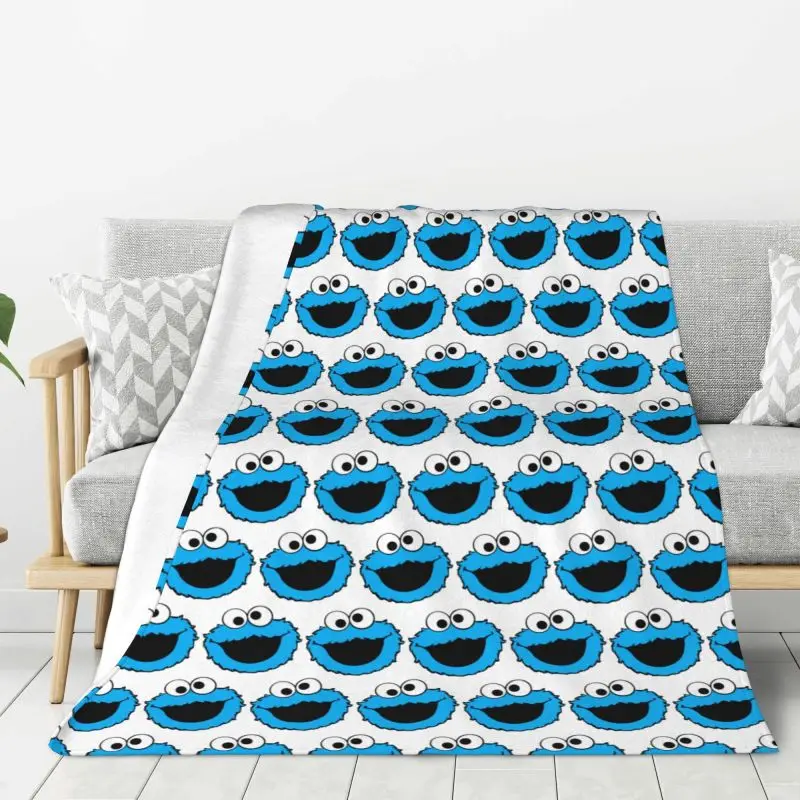 Custom Cookie Monster Cartoon Sesame Street Blankets Warm Flannel Throw Blanket for Bedding Travel Sofa