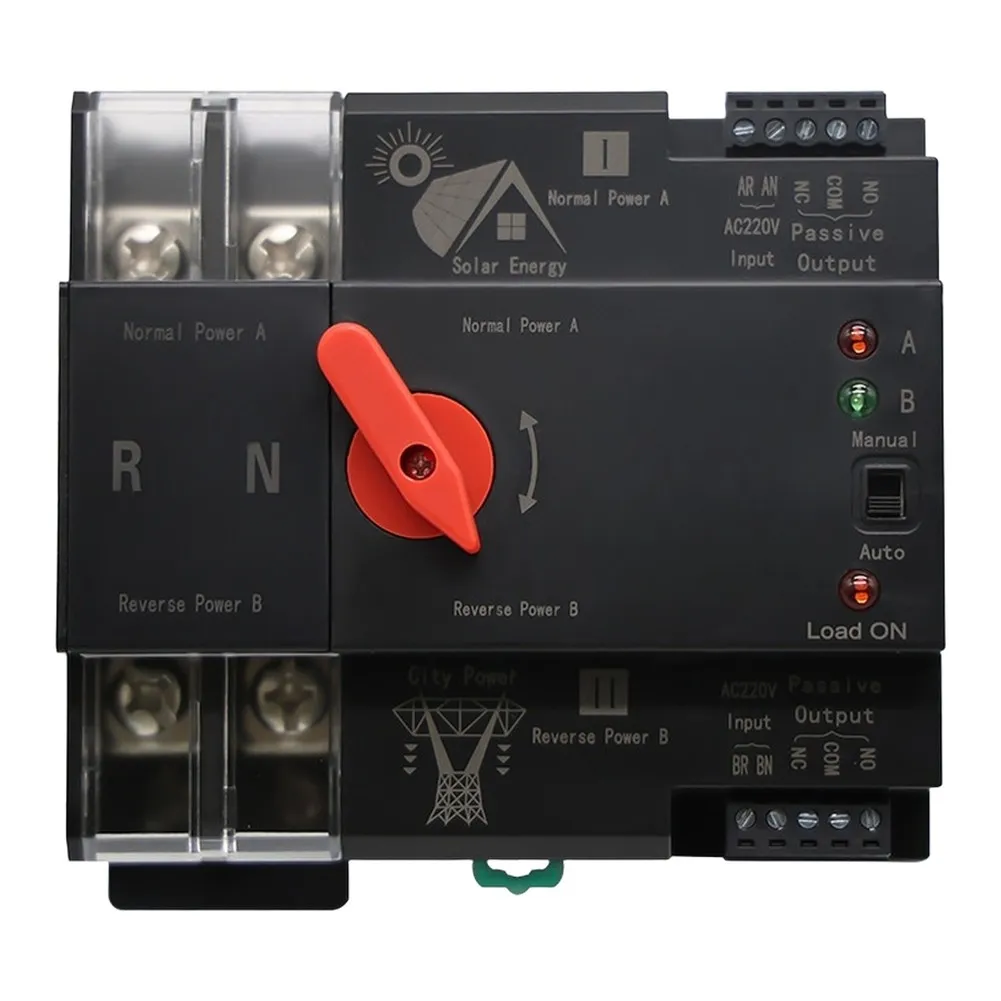 AC110V Dual Power Automatic Transfer Electrical Selector Switch PC-Level Isolat 2P 63A 125A Photovoltaic Accessories