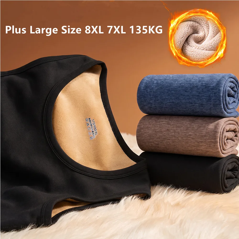 Men Stretch Tank Top Fleece Lined Thermal Vest Winter Warm Sleeveless Thick Underwear Shirt Solid Crew Neck Plus Size 8XL 7XL