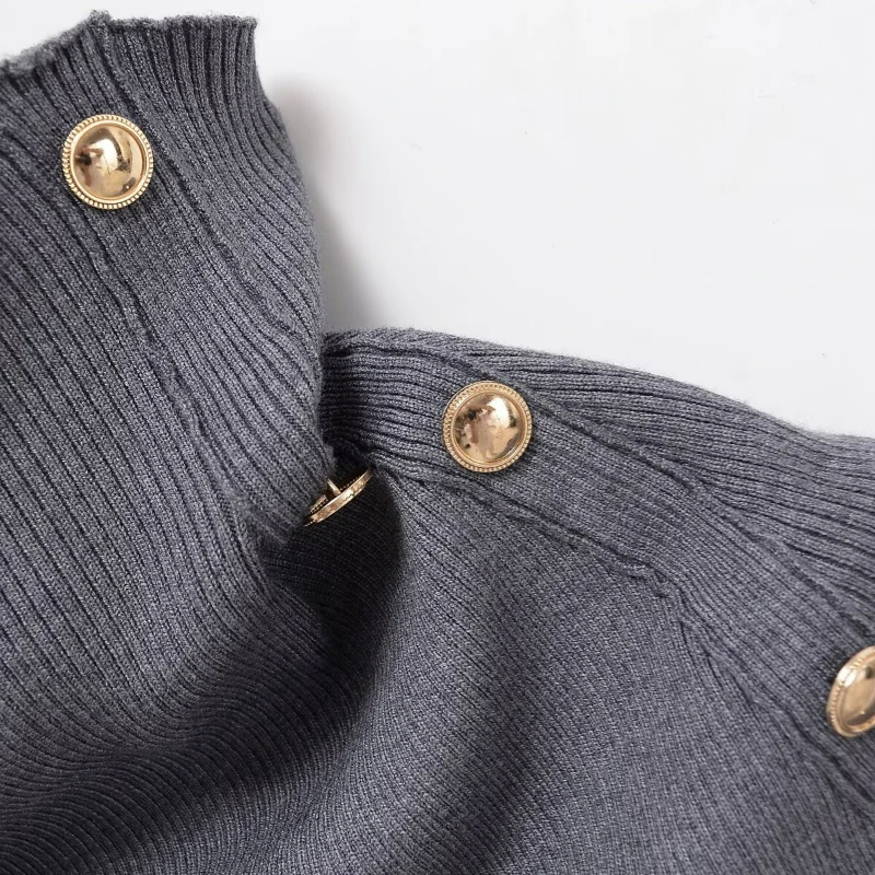 The New Autumn 2026 Collection Features A High-end Retro Niche Design Irregular High-neck Cape with Metal Buttons Slim Sweater