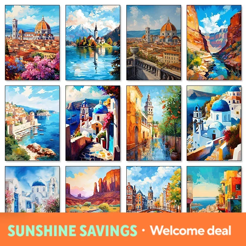 America and European Travel City Bright Landscape Poster Mediterranean Scenery Canvas Painting Prints for Living Room Home De