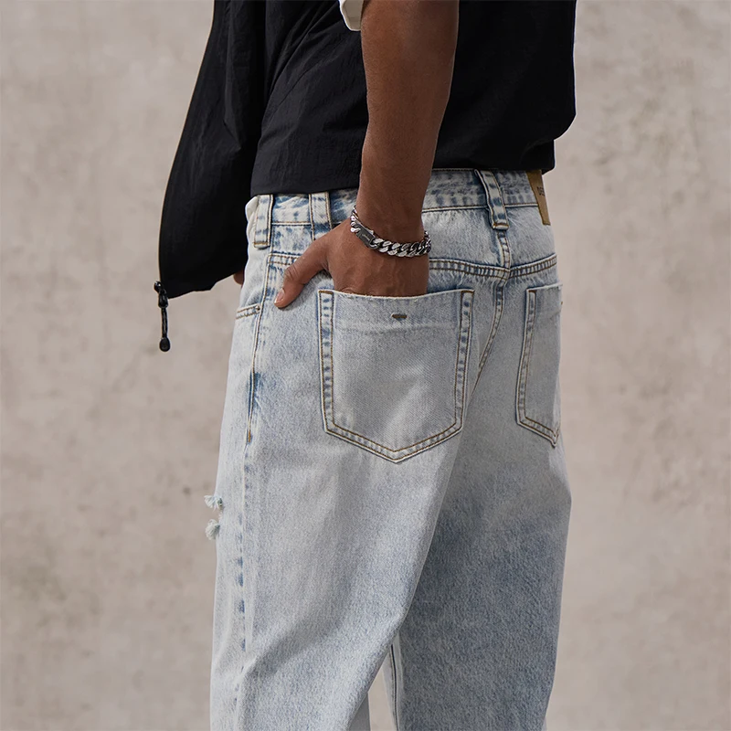Vintage gewaschene amerikanische Retro Distressed Jeans Herren hochwertige lose gerade lässige Comfort Fit Frühling Sommer Mode Kleidung