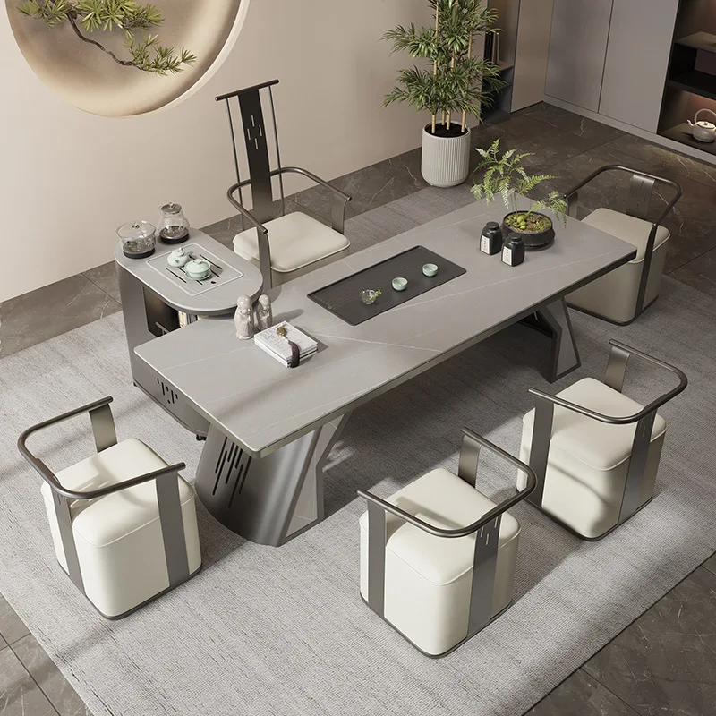 Light luxury rock slab tea table and chair combination modern simple fully automatic water heating office high-end