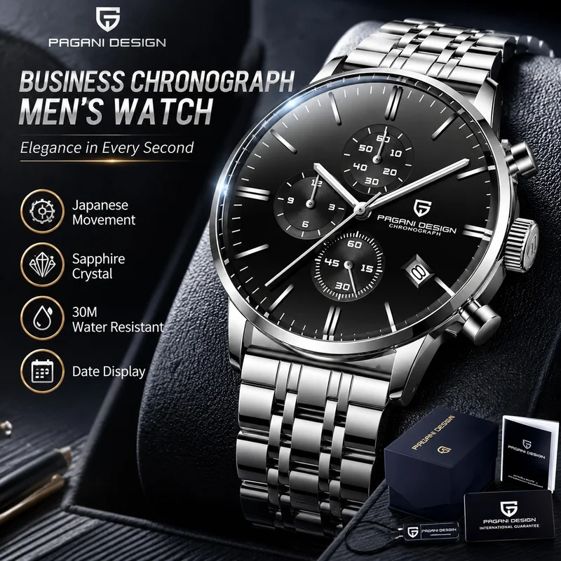 PAGANI DESIGN 2026 New Men's Business Quartz Watch Timing  Fashion Calendar Function Stainless Steel Wristwatch PD2720K