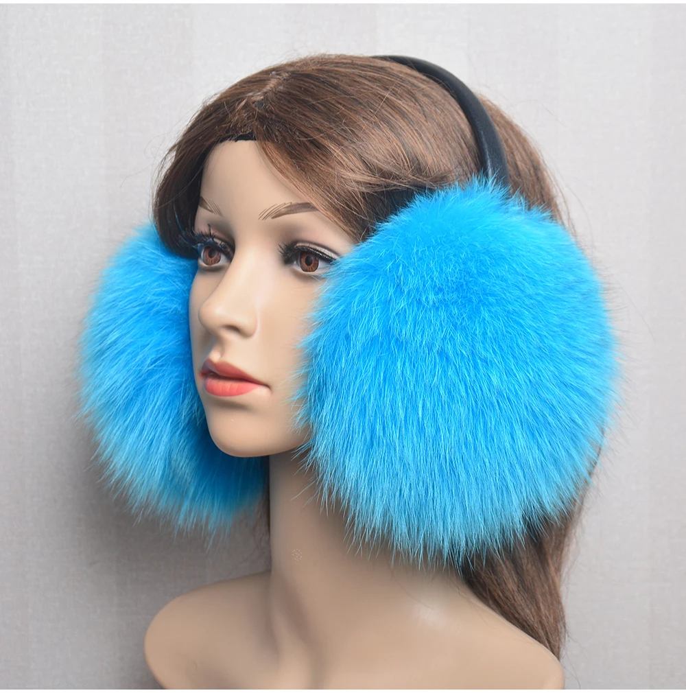 Winter Women Warm Real Fox Fur Earmuffs Girl\'s Earlap Ultra Large Ladies Plush Earmuff Luxury Ladies Fox Fur Earmuffs