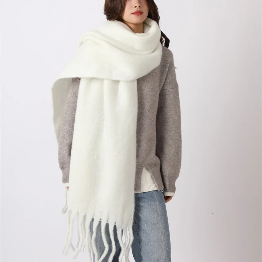 

Classic Mohair Plaid Wool Scarf Tassel Thicken Winter Cashmere Scarves Solid Color Long Shawl Student