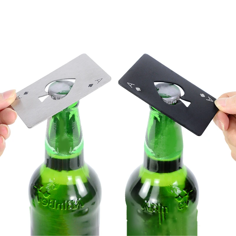 1PC White/Black Spades A Beer Opener Creative Playing Cards Shape Stainless Steel Bottle Opener Credit Cards Wedding Home Party