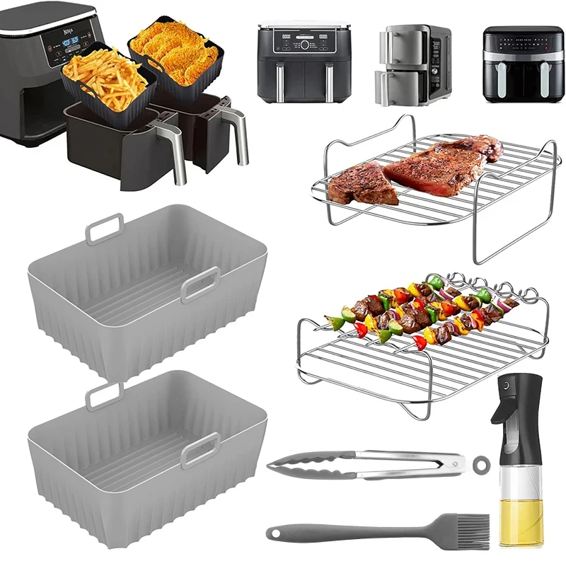 Air Fryer Accessories Silicone Airfryer Basket Molds/Racks/Oil Spray for Ninja Foodi AF500EU, AF400EU, AF300EU, Double Stack XL