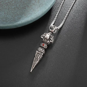 Retro Gothic Merah Zircon Buddha Vajra Liontin Kalung untuk Pria dan Wanita Pribadi Punk Fashion Amulet Perhiasan Hadiah 12 kalung vajra penjualan terbaik - №