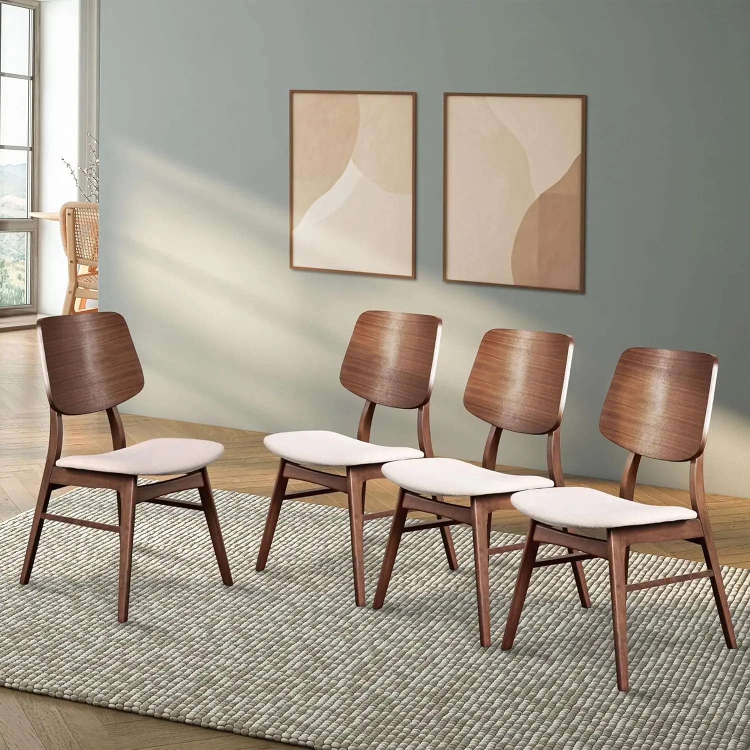 Classic Furniture Oscar Dining Chair (Set of Four) 100% Polyester Natural Beige Fabric Walnut Brown Finish  Sturdiness