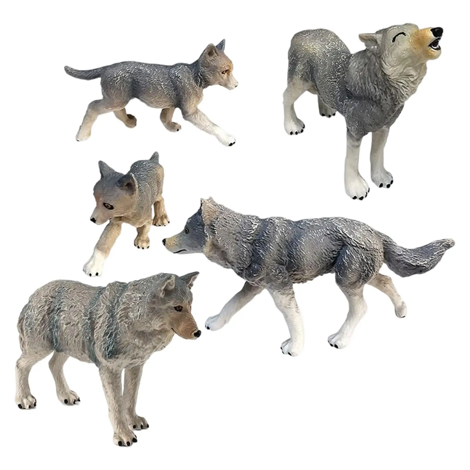 5Pcs Wolf Animal Model, Life Collectibles Action Wolves Zoo Farm Model Toy Figurines for Kids Education Decor