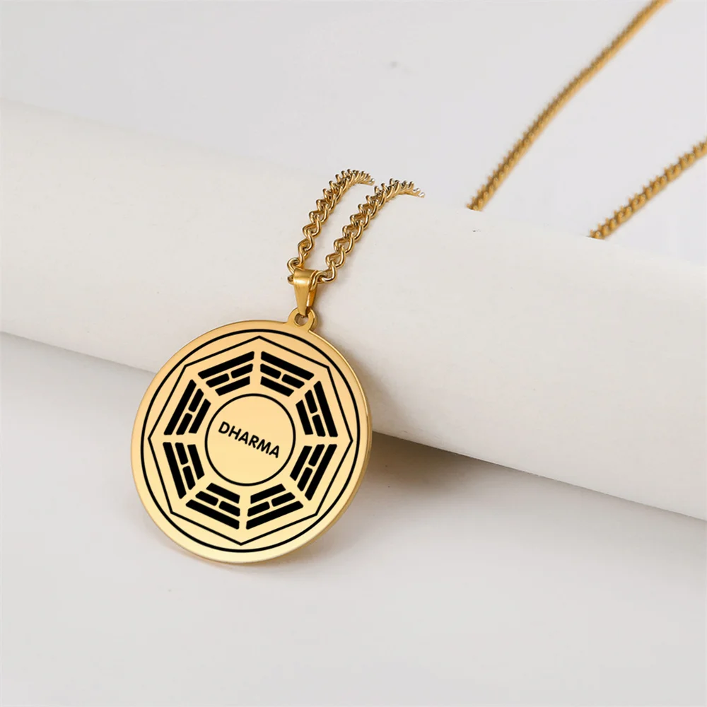 EUEAVAN Vintage Classic Dharma Sanskrit Necklace Buddhism Yoga Pendant Necklaces Stainless Steel Charm Chain Amulet Jewelry Gift