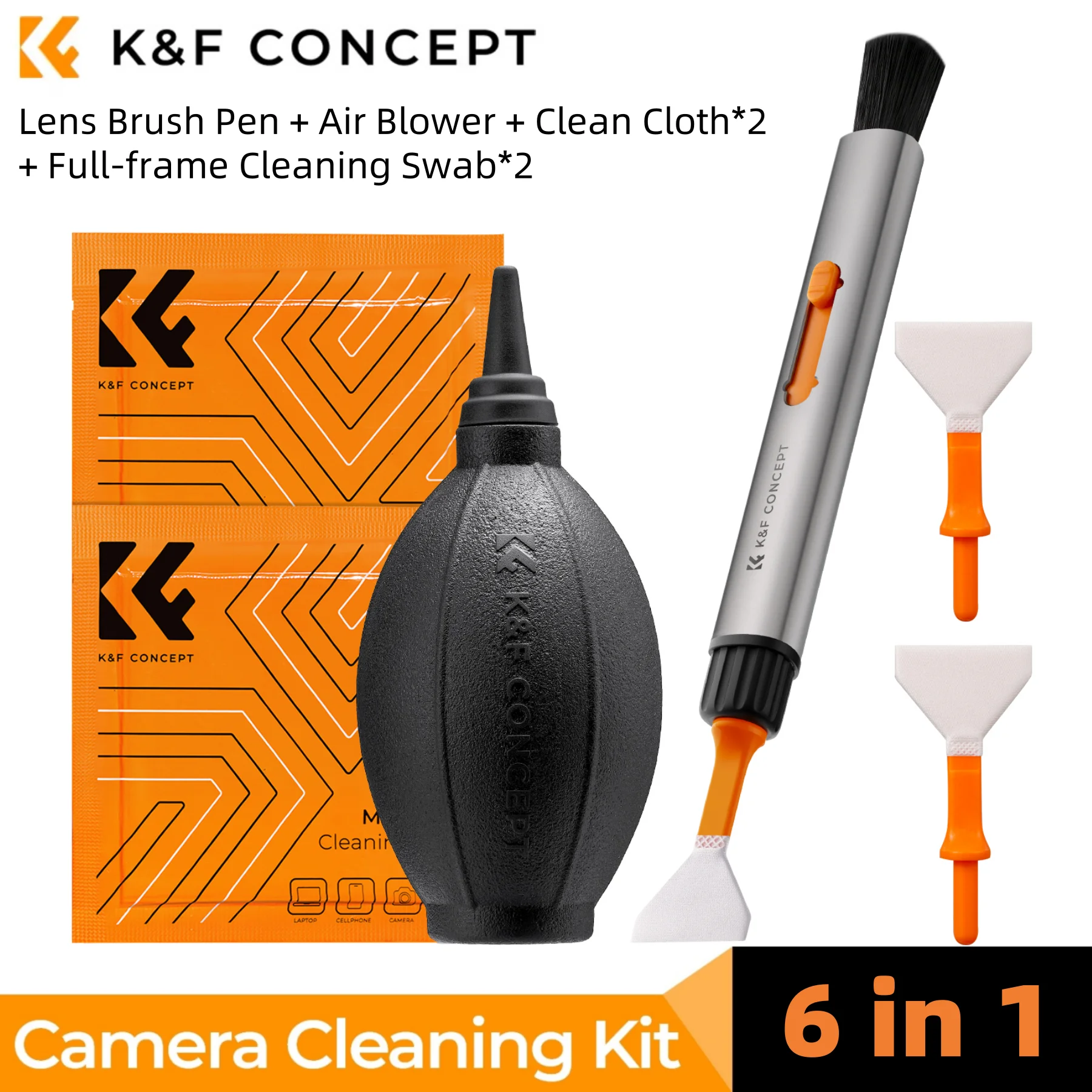 K&F CONCEPT Camera-reinigingsset met lensborstelpen, Rocket Air Blower, microvezelreinigingsdoekje, telefooncamera's, lensreinigingsset
