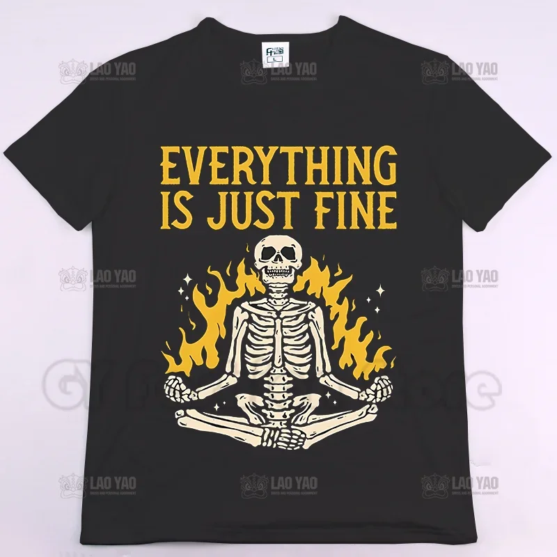 

Everything Is Just Fine Graphic T Shirts Oversized Harajuku Vintage Funny Black Humor My Body Choice