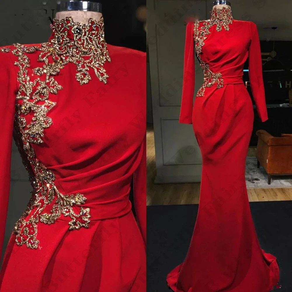 Fashion Sexy Slim Evening Dresses For Women Fascinating High Neck Long Sleeves Exquisite Lace Applique Mopping Prom Gowns 2024