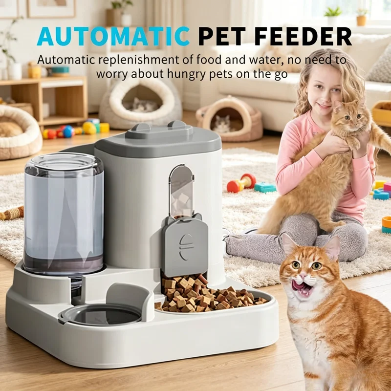 KEMORELA Automatic Cat Bowl Feeder with Water Fountain Spill Proof Design Pet Food Dispenser for Small Medium Large Cats Dogs