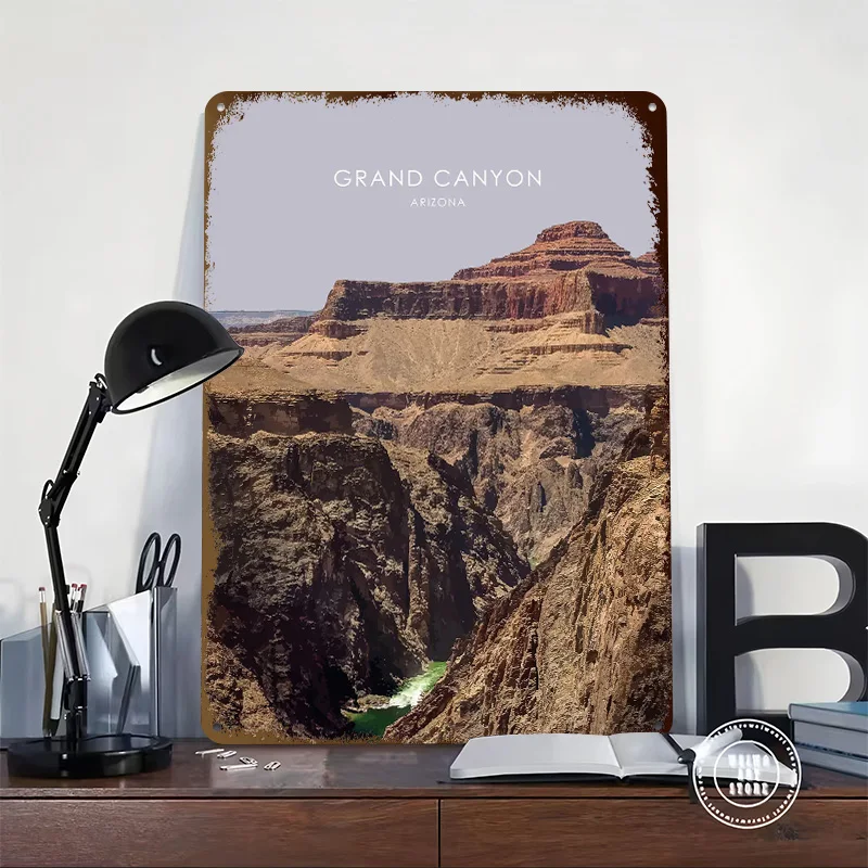 Grand Canyon Arizona Art Personalized 3D Textured Metal Poster Wall Art Vintage Tin Signs for Gaming Room Decoration Man Cave