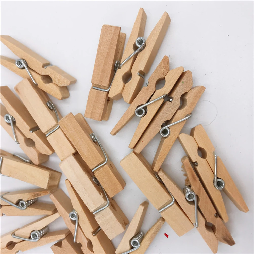 100PCS Mini Natural Wooden Clips 25mm Wooden Clothes Photo Paper Clips Clothespin Craft Postcard Clips Portable Wood Clamp