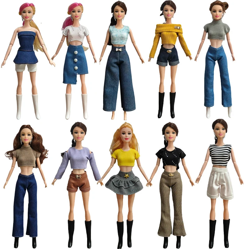 

6 шт./компл. одежды для кукол 11,5 дюймов: модные топы, джинсовые брюки, шорты, юбки, 3 пары ботинок + 3 повседневных наряда, аксессуары для кукол 30 см.
