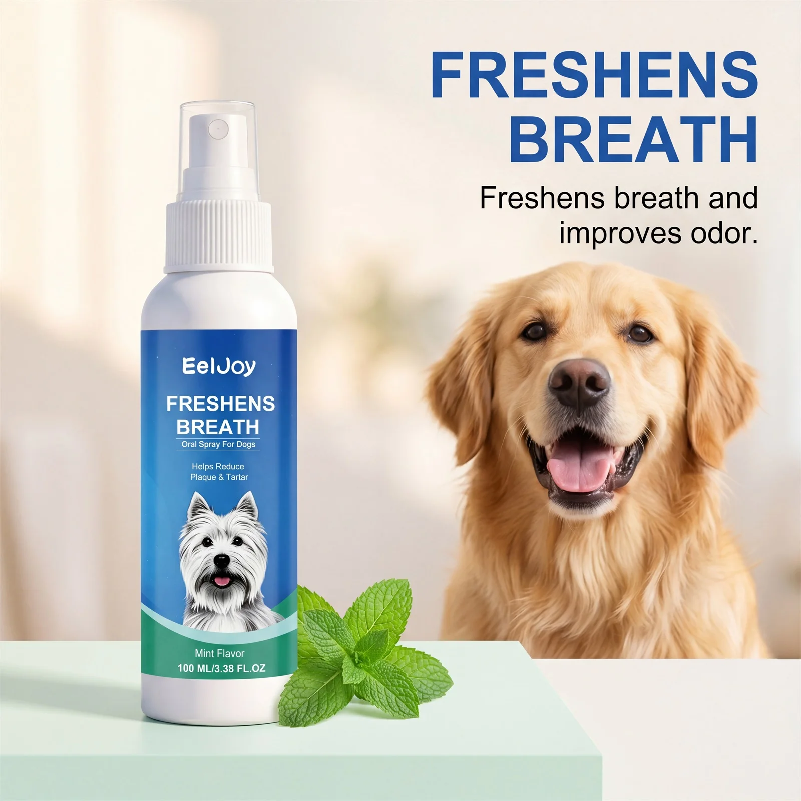 Pet Dental Care Spray for Dogs Mint Flavor No Brush Reduce Plaque Tartar Eliminate Bad Breath Easy to Use Dog Teeth Clean Spray