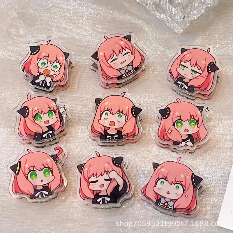 Clip double face en acrylique, clip mémo, clip en PP, clip d'organisation de documents pour étudiants, clip de classement de photos, motif Anya Forger (expression faciale d'anime Chibi)