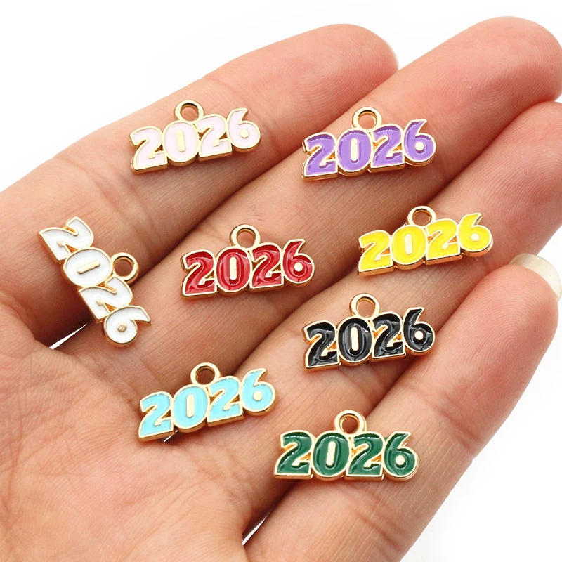 20pcs 18x9mm Enamel Year Number 2026 Charms Pendant for Earrings Necklace Bracelet DIY Jewelry Making Accessories Findings