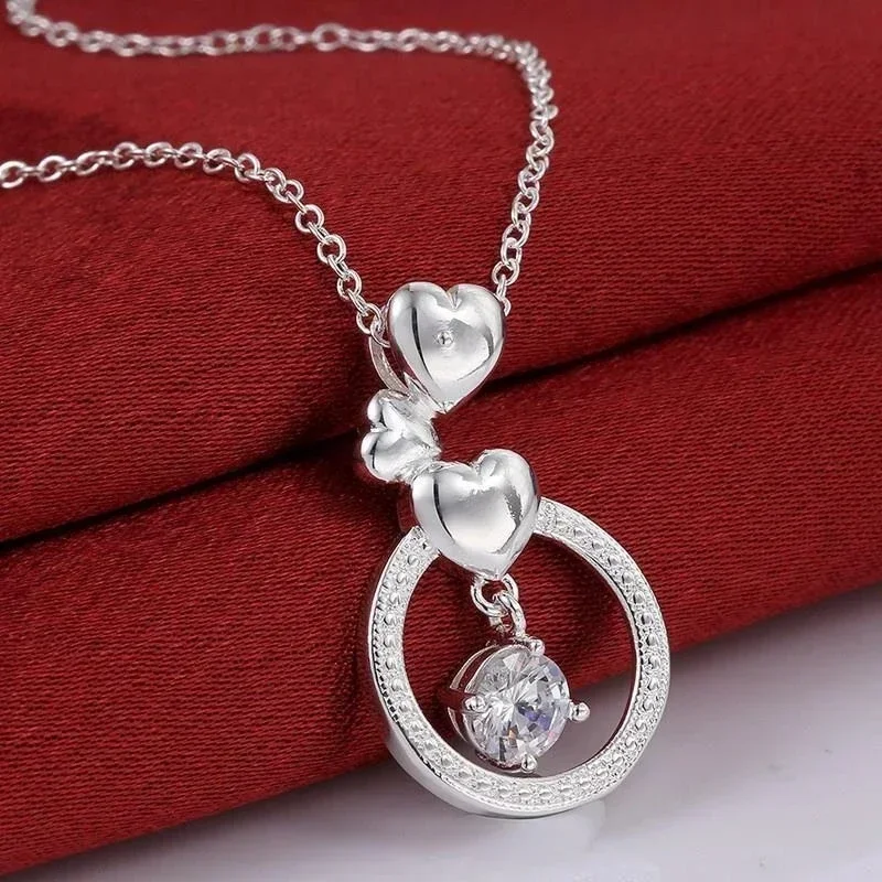 Hot 925 Sterling Silver fine Heart Circle Pendant AAA Zircon Necklace For Women Fashion party Wedding Charm Jewelry Popular gift