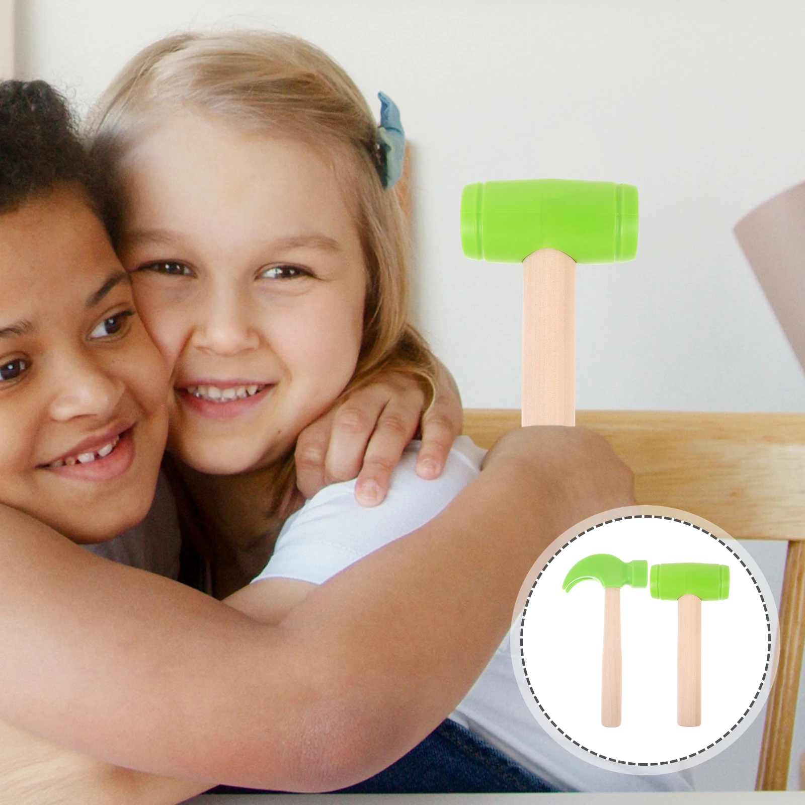 

2pcs For Kids Wood Toddler Pounding Hammer Pretend Play Children Simulation Hammer Baby Beating Gavel Small Mallet