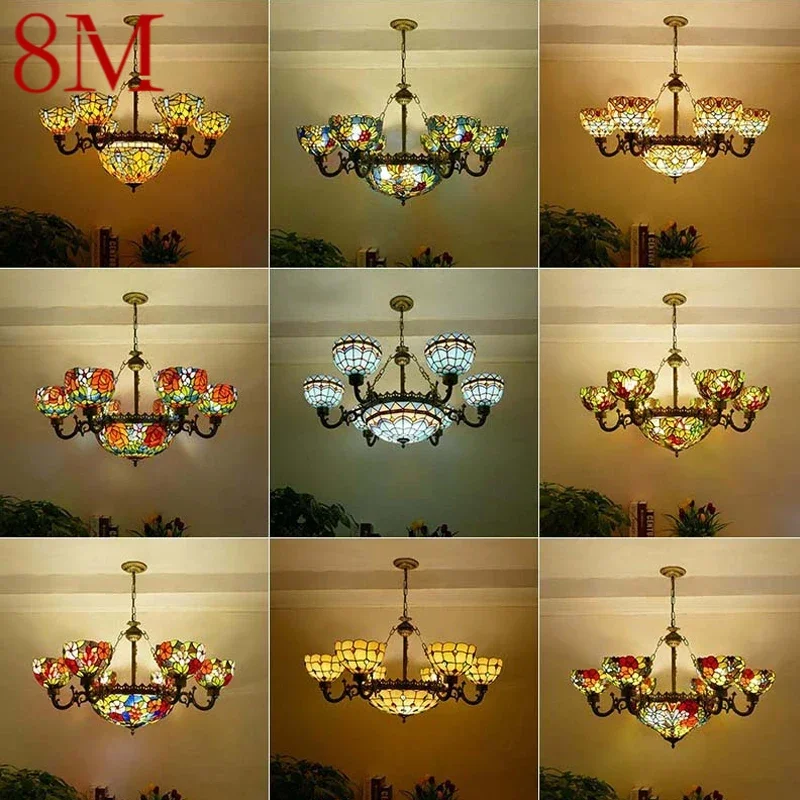 

8M Tiffany European Living Room PendantLamp Vintage Creative Color Glass restaurant Bedroom Hotel Chandelier