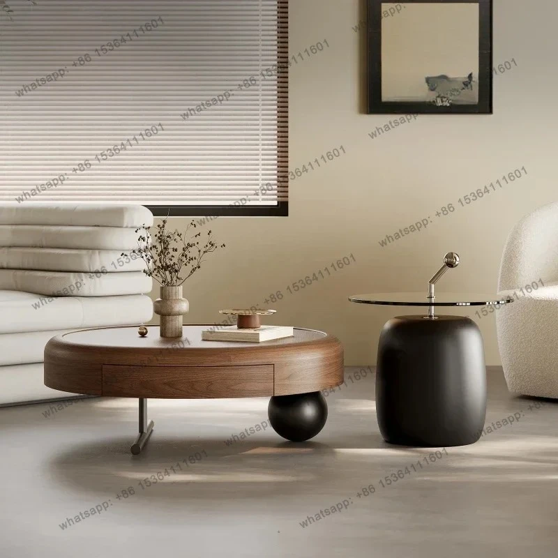 

Italian European Coffee Table Round Storage Drawer Nordic Living Room Side Table Luxury Design Mesa De Centro Sala Furniture