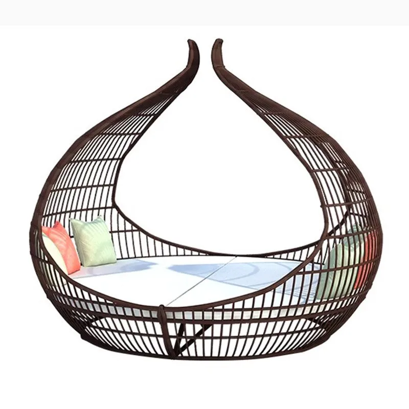 

Outdoor sofa bed bird's nest balcony large round bed sun room leisure villa courtyard rattan chair sofa recliner