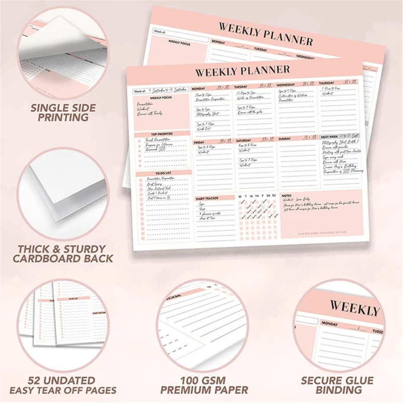 دفتر مخطط أسبوعي لتجليد الملف مخطط أكاديمي أسبوعي 52 أسبوع مجلة دفتر مخطط أسبوعي 104 صفحة غير مؤرخة