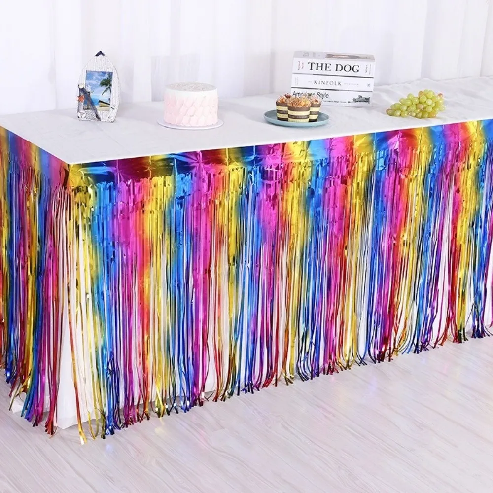 Colorful Table Skirt Multicolored 275*75cm Foil Fringe Curtains Tablecloths