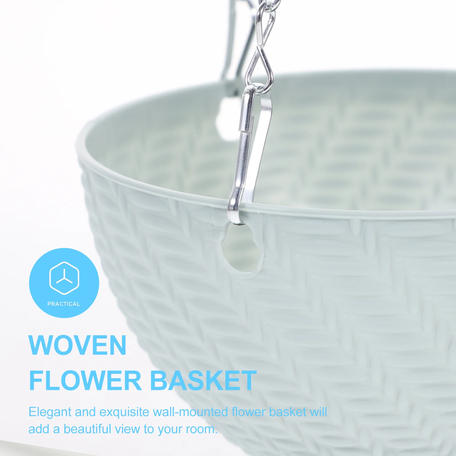 

Durable Light Blue Plastic Hanging Basket with Metal Chain Flower Pot Planter Indoor Outdoor Succulent Plant Holder