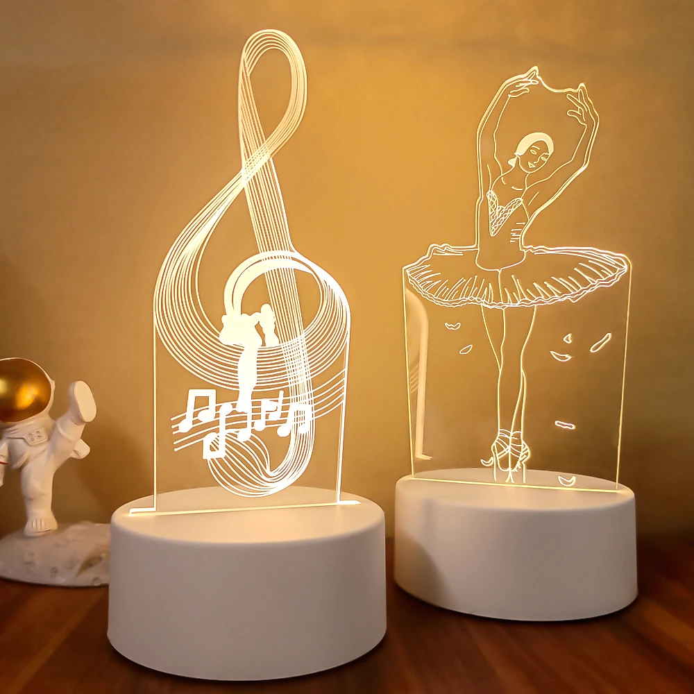 Nowy 3d Illusion Baby Night Light nuta Hologram Nightlight do dekoracji wnętrz lampa Usb Musical Souven ciepłe białe światełka