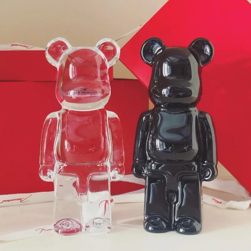 Crystal Bear Home Decoration, 14.3cm Transparent Black Block Bear Trendy Doll Decoration Gift