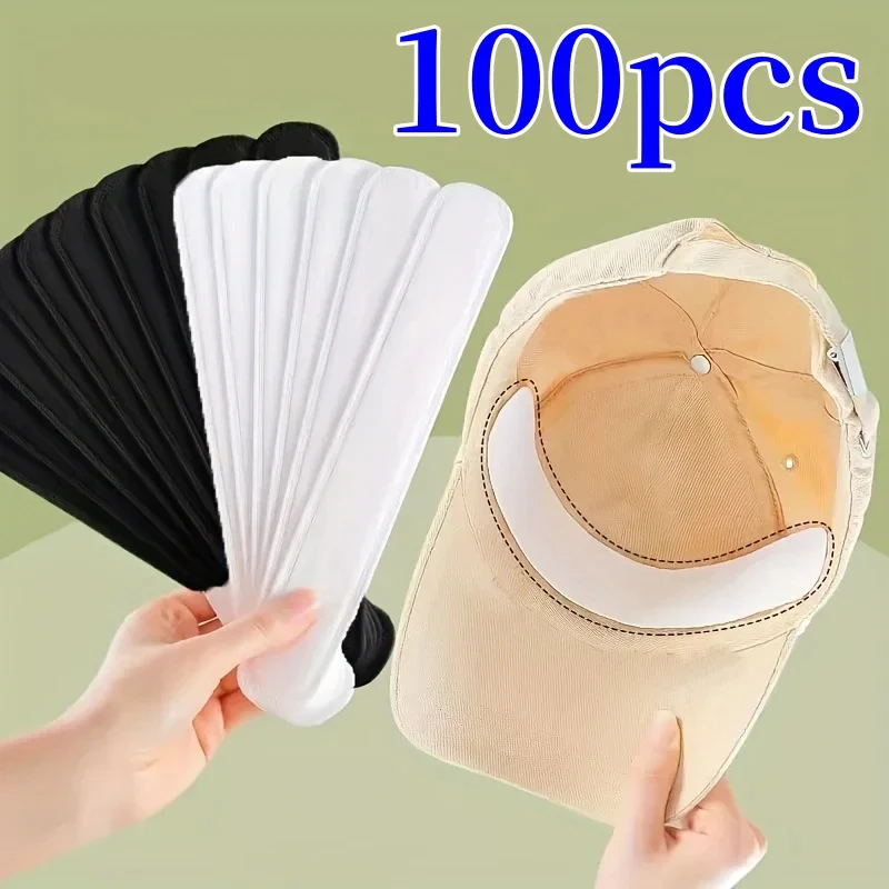10/100 unidades de pegatinas absorbentes de sudor para gorras, de algodón, anti-suciedad, para hombres y mujeres, cinta invisible blanca para el borde de gorras deportivas, almohadilla reductora de sudor para sombreros