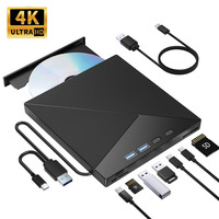 4K External Blu-ray Drive BD CD DVD +/-RW Player Portable Bluray Burner Optical Drive with USB 3.0 Type-C SD TF Card Slots