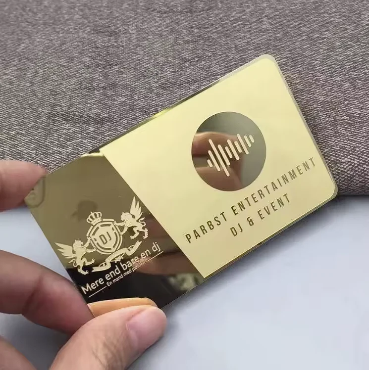 100PCS Customized carved stainless steel business card laser cutting metal card mirror luxury metal business card