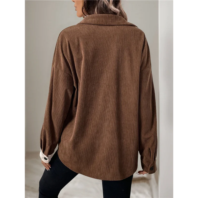 

Женские вельветовые блузки, рубашки на пуговицах, топы с длинными рукавами и карманами, куртки, пальто-A55G