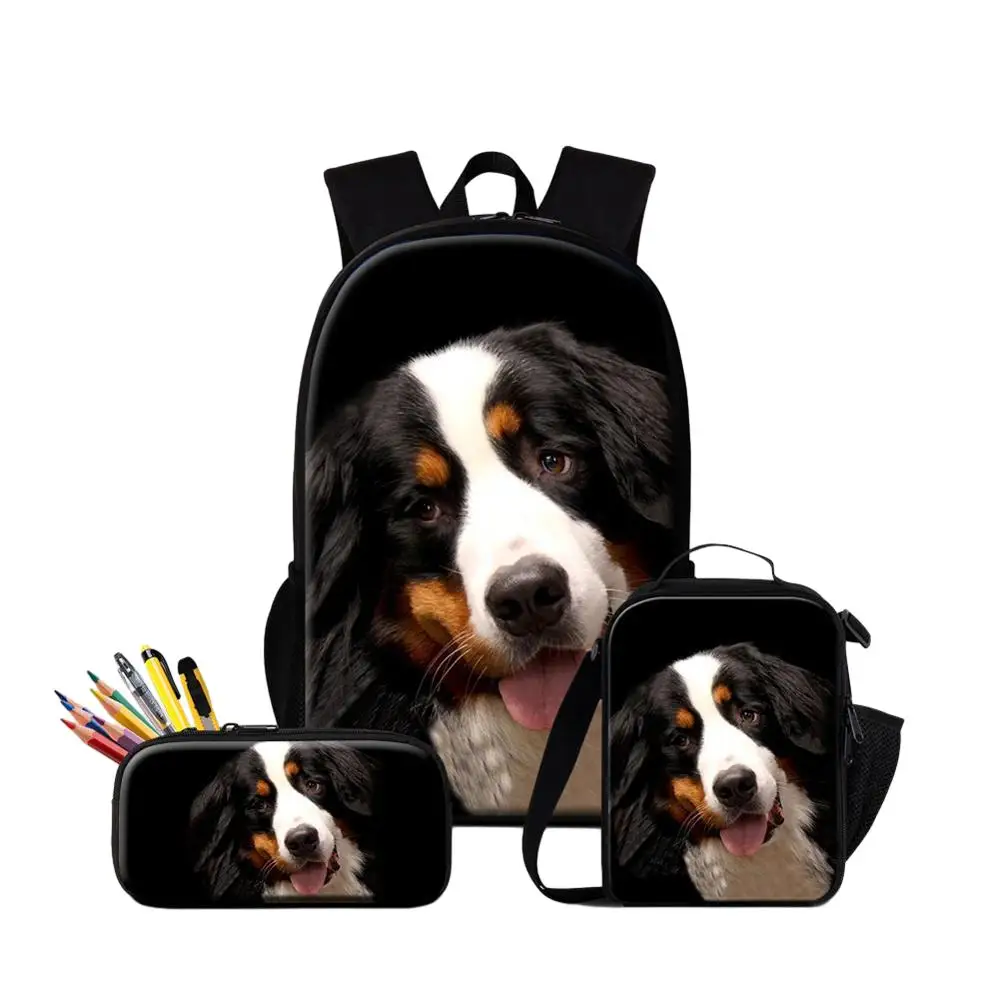 Mochila escolar de gran capacidad con estampado de perro Jack Kusel, bolsa de almuerzo con estuche para lápices, bolsa de sublimación de poliéster de 16 pulgadas, Juego de 3 piezas