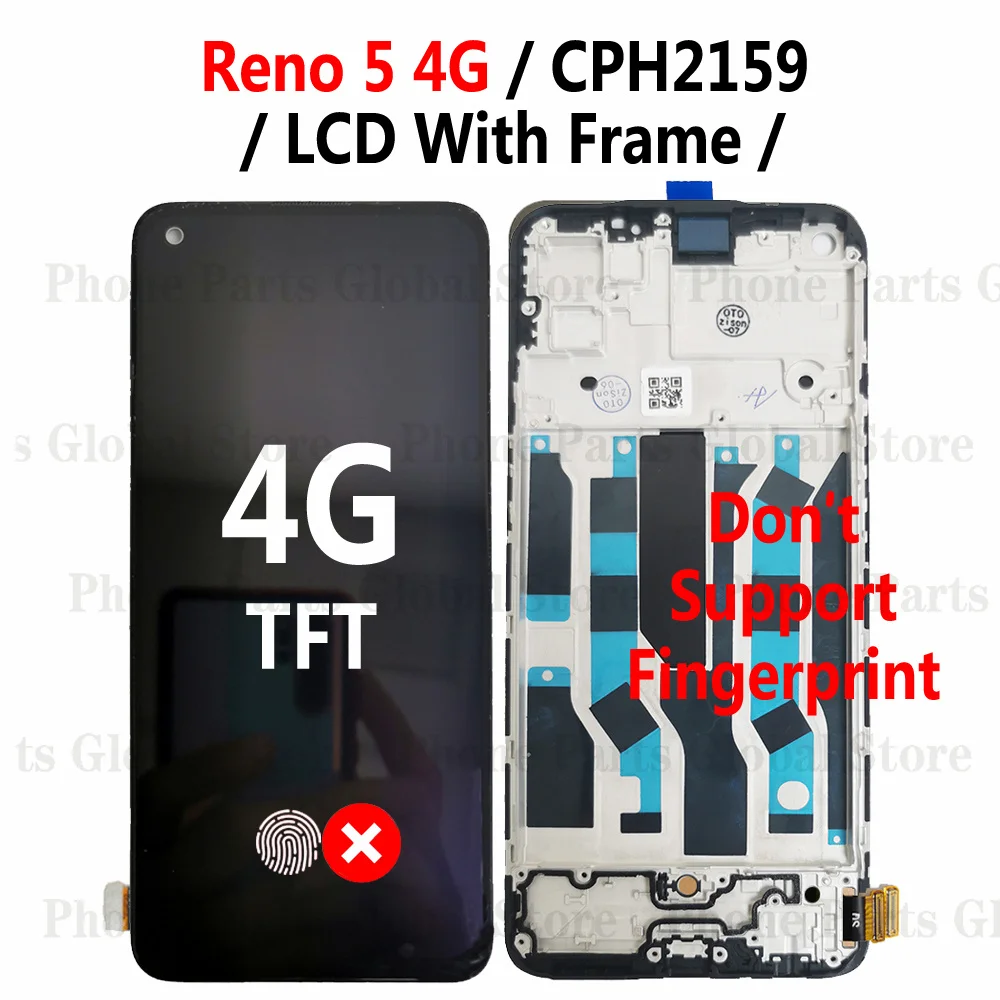 Display For OPPO Reno5 LCD 5G CPH2145 4G CPH2159 With Frame Touch Screen Digitizer Assembly Reno 5 PEGM00 PEGT00 Replacement