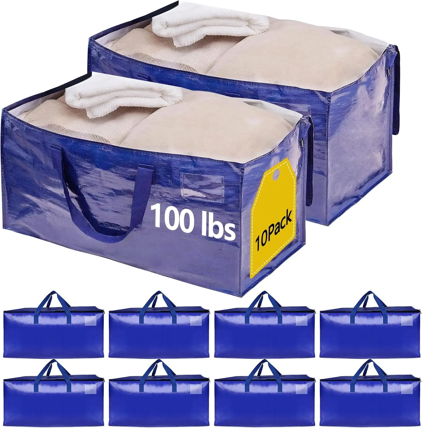 

Набор из 10 водонепроницаемых сумок для переезда с прочными молниями и усиленными ручками, реальная вместимость 100 фунтов, сверхпрочные большие сумки для хранения