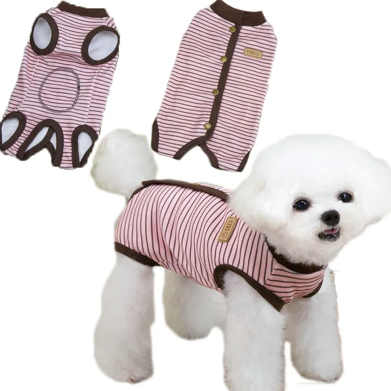 Strips Dog Clothes Surgical Gown Pyjamas Suit Wrapped Belly Overalls Pajamas For Small Dogs Dachshund Puppy Jumpsuit Bodysuit XL