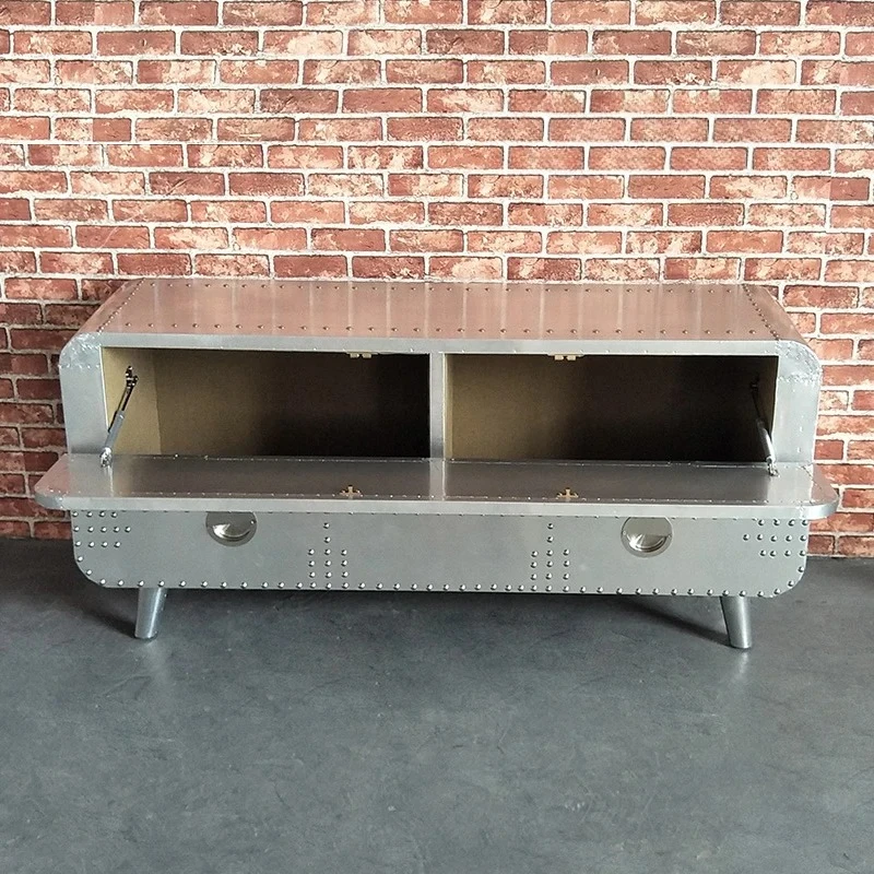 Medieval furniture style TV cabinet coffee table combination telescopic small apartment aluminum floor cabinet design